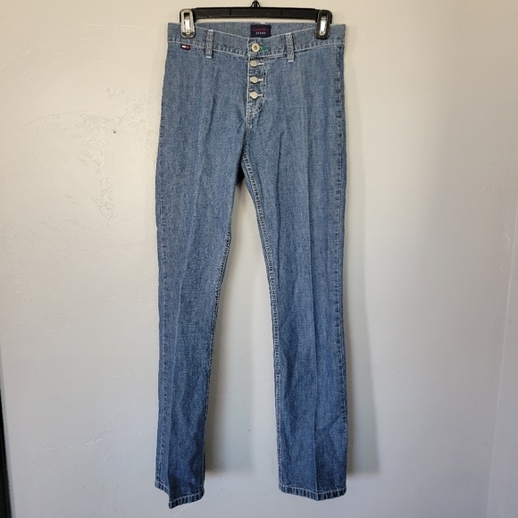 Tommy Jeans Vintage Jeans 4 Button Fly Sz 3 Light Wash No Back Pockets 90s Y2K - Picture 1 of 7